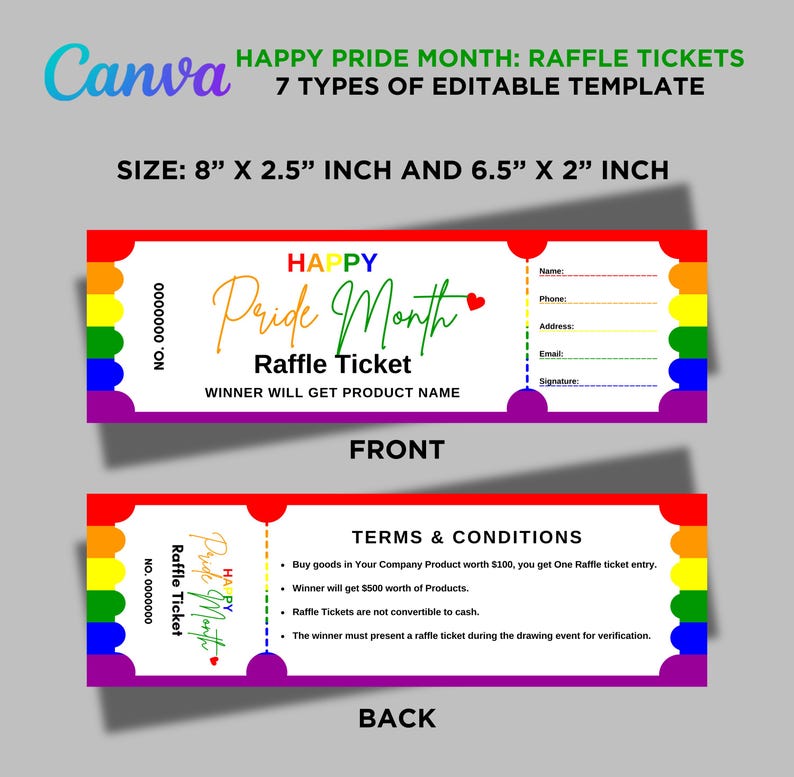 Pride Raffles Pride Month Ticket Bundle Editable Canva Template, LGBTQ Event ...