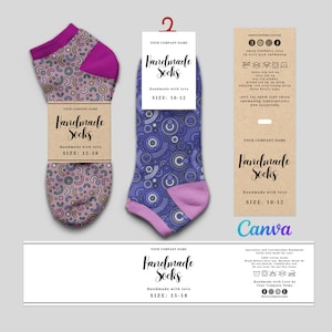 Printable Handmade Socks Wrap Labels, Cotton Socks Label Designs, Handmade Wool Knitted Socks Labels Tags, Socks Editable Template at Canva