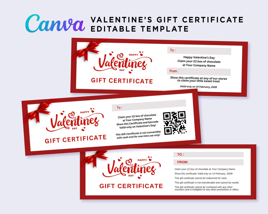 Printable Valentines Gift Certificate For Business Etsy