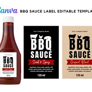 BBQ Sauce Label, Printable Barbeque Sauce Label, Homemade BBQ Sauce Labels, Label for bbq sauce, Barbeque Sauce Editable Template Canva