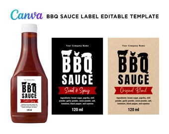 BBQ Sauce Label, Printable Barbeque Sauce Label, Homemade BBQ Sauce Labels, Label for bbq sauce, Barbeque Sauce Editable Template Canva