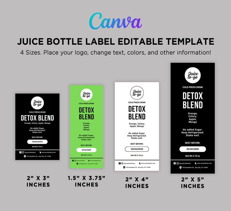Juice Bottle Label Sticker, Cold Press Drinks Bottle, 2 Oz Juice Bottle ...