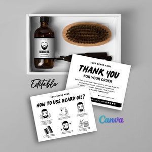 Printable Beard Oil Care Card, Beard Grooming Gift Set Card, How to Use ...