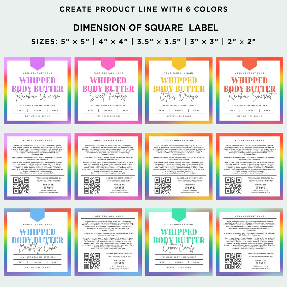 Printable Whipped Body Butter Label Rainbow Body Butter Etsy