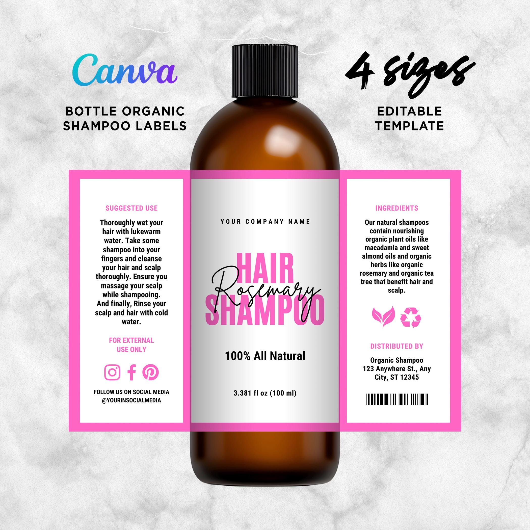Bottle Shampoo Label Template Canva, DIY Shampoo and Conditioner Label ...