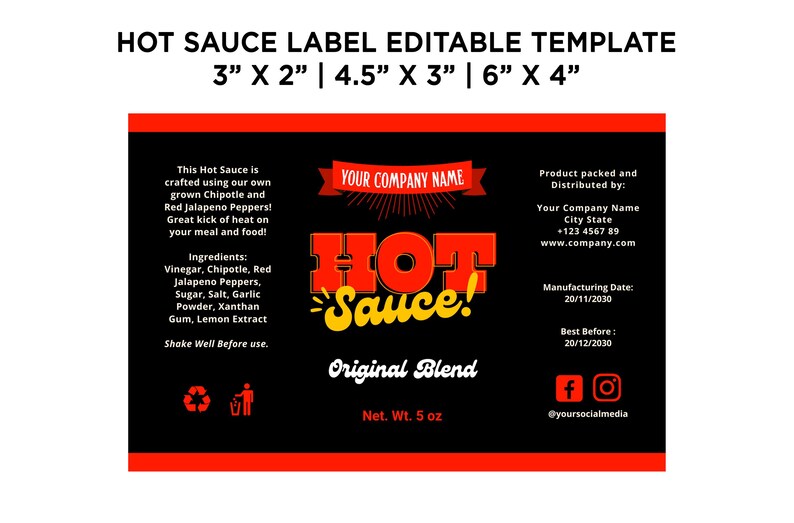 Sample Hot Label Label Hot Sauce Label Template Canva, Editable DIY Hot Sauce Bottle Label ...