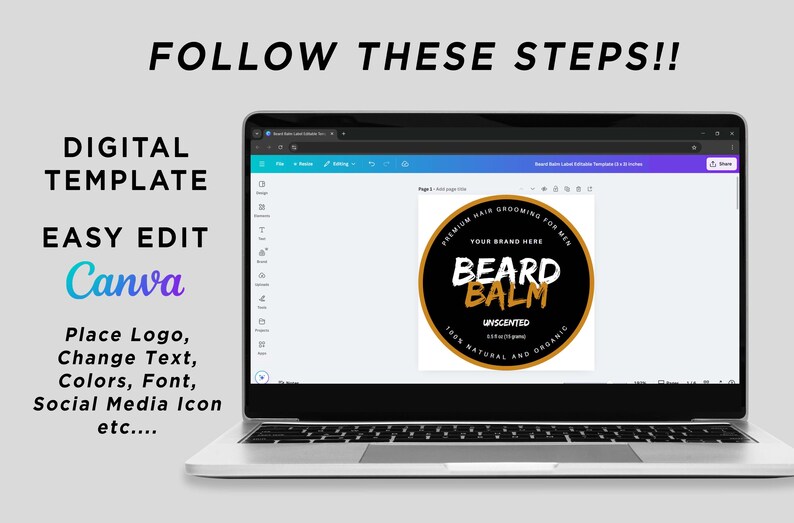 Natural Beard Balm Label, Men's Hair Care Packaging, Beard Balm Tin Can ...