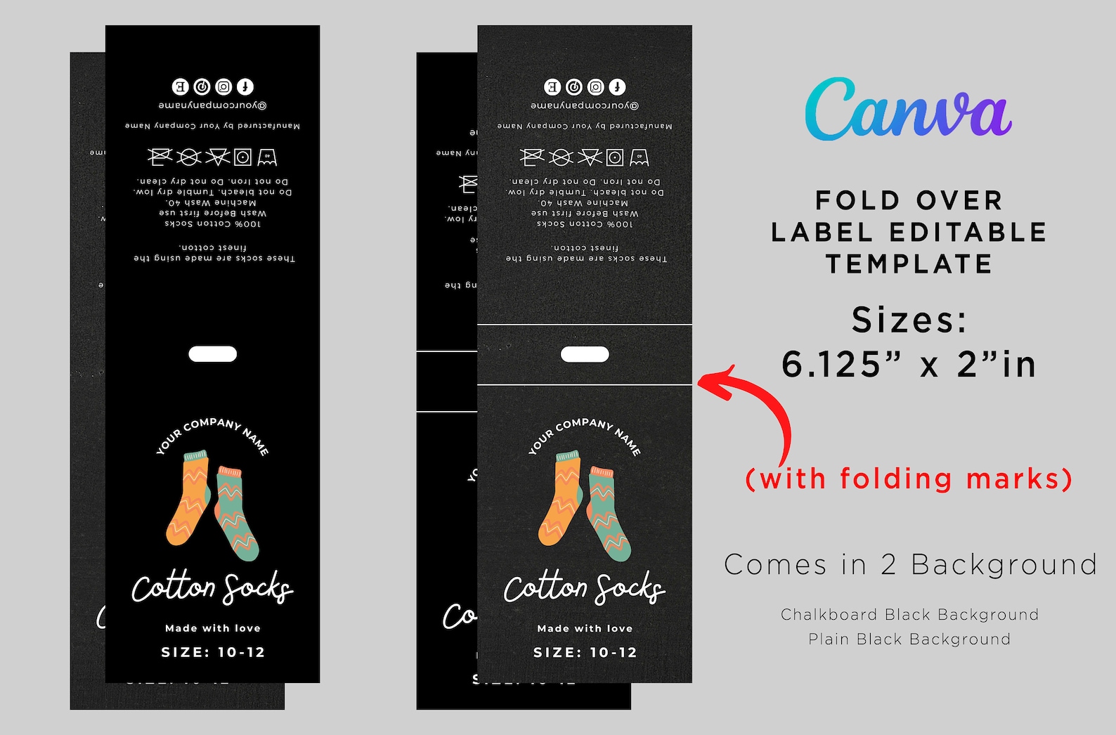 Printable Sock Wrap Labels Black Cotton Socks Label Designs Etsy