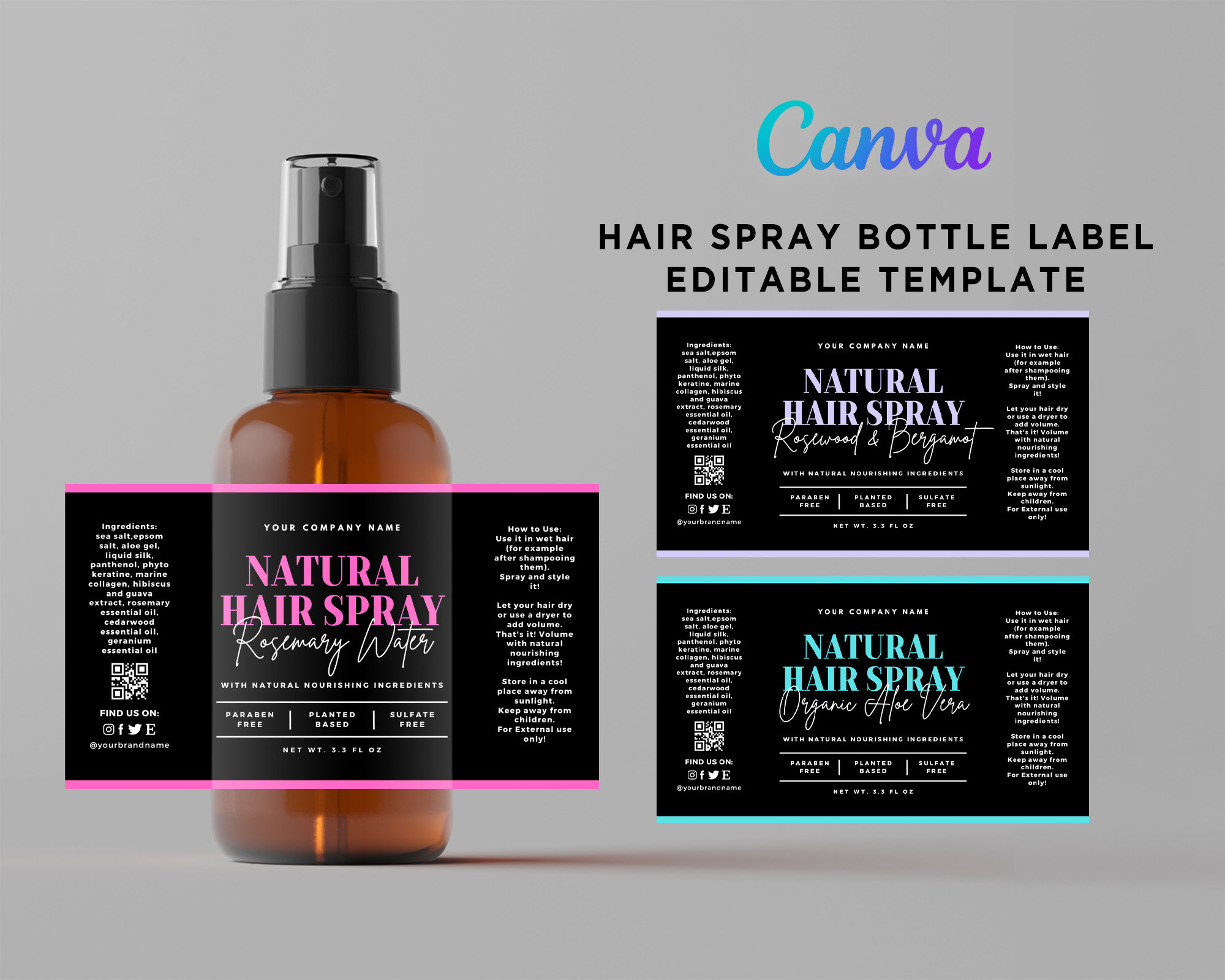 Hair Spray Label Template, Hair Spray Bottle Design, Hair Curl Spray ...