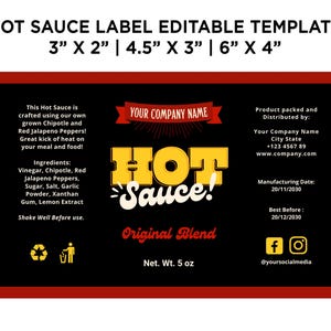 Sample Hot Label Label Hot Sauce Label Template Canva, Editable DIY Hot Sauce Bottle Label ...