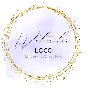 ロゴ背景 PNG - バイオレットブラシストローク水彩ゴールドフレームクリップアート - 水彩スプラッシュ - 商用利用