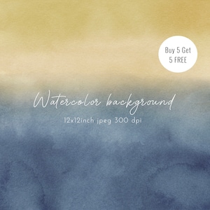 May include: A watercolor background with a gradient of yellow to blue. The background is 12x12 inches and 300 dpi. The text "Buy 5 Get 5 FREE" is in a white circle in the upper right corner.