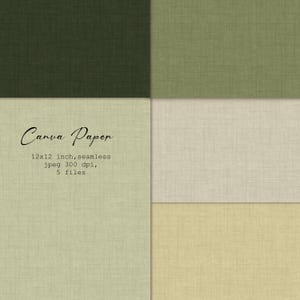 May include: Five digital paper textures in various shades of green and beige. The textures are seamless and 12x12 inches, 300 dpi. The text "Canva Paper" is in the centre of the image.
