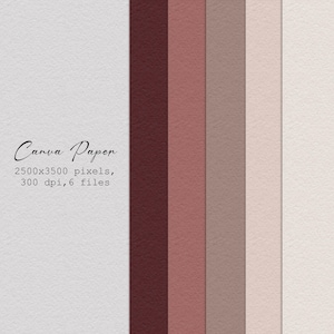 Può includere: Una collezione di sei sfondi di carta Canva strutturati nei toni del bordeaux, rosa, talpa e crema. L'immagine include il testo "Canva Paper" e i dettagli sulle dimensioni e la risoluzione del file.