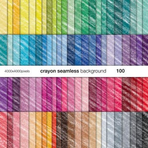 May include: A collection of 100 crayon seamless backgrounds in various colors, including yellow, green, blue, purple, pink, and red. The image includes the text "4000x4000pixels" and "crayon seamless background 100".