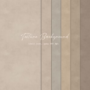 May include: A digital paper pack featuring a variety of neutral beige and tan textures. The image includes a large textured background and several vertical strips of varying shades. The text "Texture Background" is written in a cursive font, along with the dimensions 12x12 inch and the dpi.