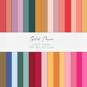 30 Solid Color Digital Paper Pack, Rainbow Colours Printable Background, Plain Scrapbook, 12x12 Papers, Seamless Solid Colorful Set Of 30
