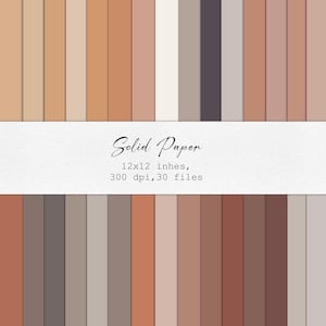 30 Solid Color Digital Paper Pack, Beige Colours Printable Background, Plain Scrapbook, 12x12 Papers, Seamless Solid Colorful Set Of 30