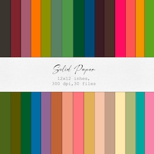 30 Solid Color Digital Paper Pack, Colorful Colours Printable Background, Plain Scrapbook, 12x12 Papers, Seamless Solid Colorful Set Of 30
