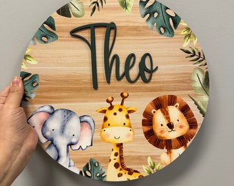 Safari Theme Door Plaque, Custom Jungle Animals Kids Room Decor, Boys Bedroom Decor, Jungle Nursery, Safari Animal Kids Room Wall Decor, 3D