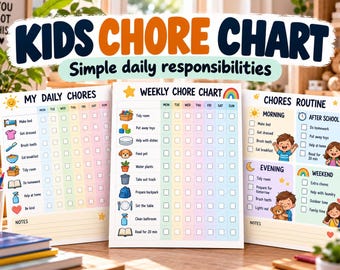 Tabla de tareas para niños: Lista de verificación de responsabilidades y rutinas imprimible