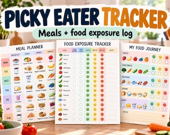 Planificador de comidas para niños con paladar exigente: Registro de exposición a alimentos y comidas (imprimible)