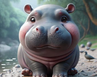 Happy Hippo Watercolor Illustration Digital Wall Art Printable