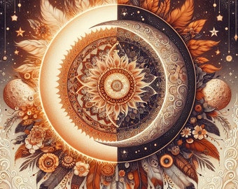 Boho Sun and Moon Digital Wall Art - Celestial Bohemian Print, Mystical Sun & Moon Décor, Spiritual Wall Art, Instant Download