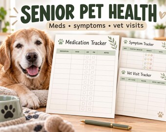 Diario de salud de mascotas mayores: Medicación, síntomas y seguimiento veterinario