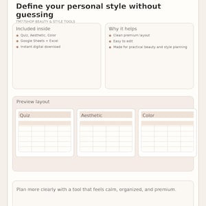 Personal Style Identity Kit: Quiz, Color Planner (Digital Download)