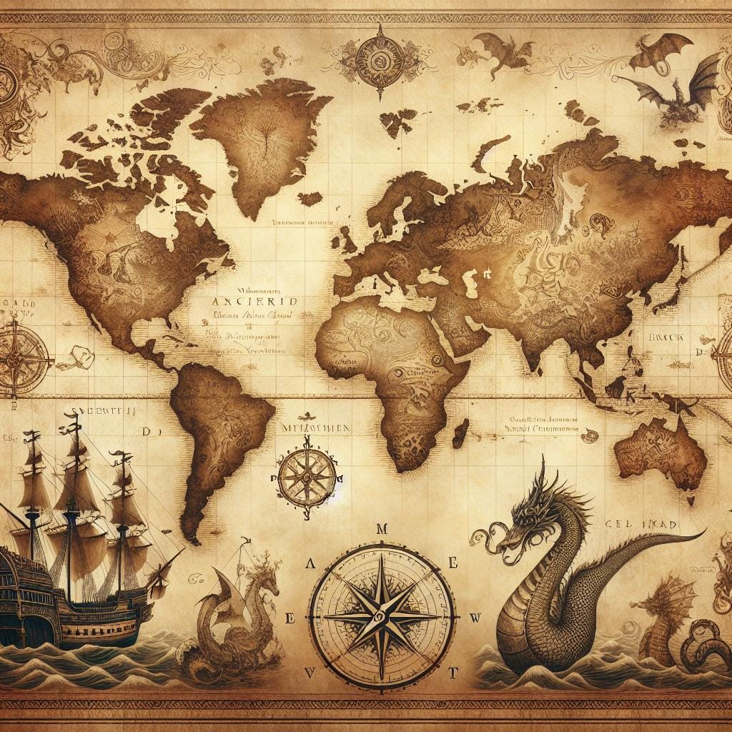 Antique Style World Map Digital Wall Art Printable Etsy