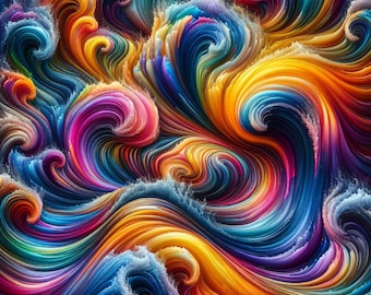 Vibrant Abstract Waves Digital Wall Art Bold Colorful Wave Pattern Print Modern Abstract Home Décor Ocean-Inspired Wall Art Instant Download