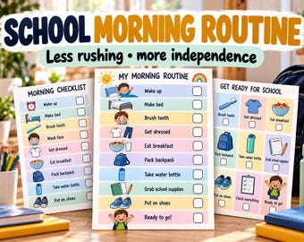 Tabla de rutina matutina escolar: Lista de verificación visual imprimible para niños