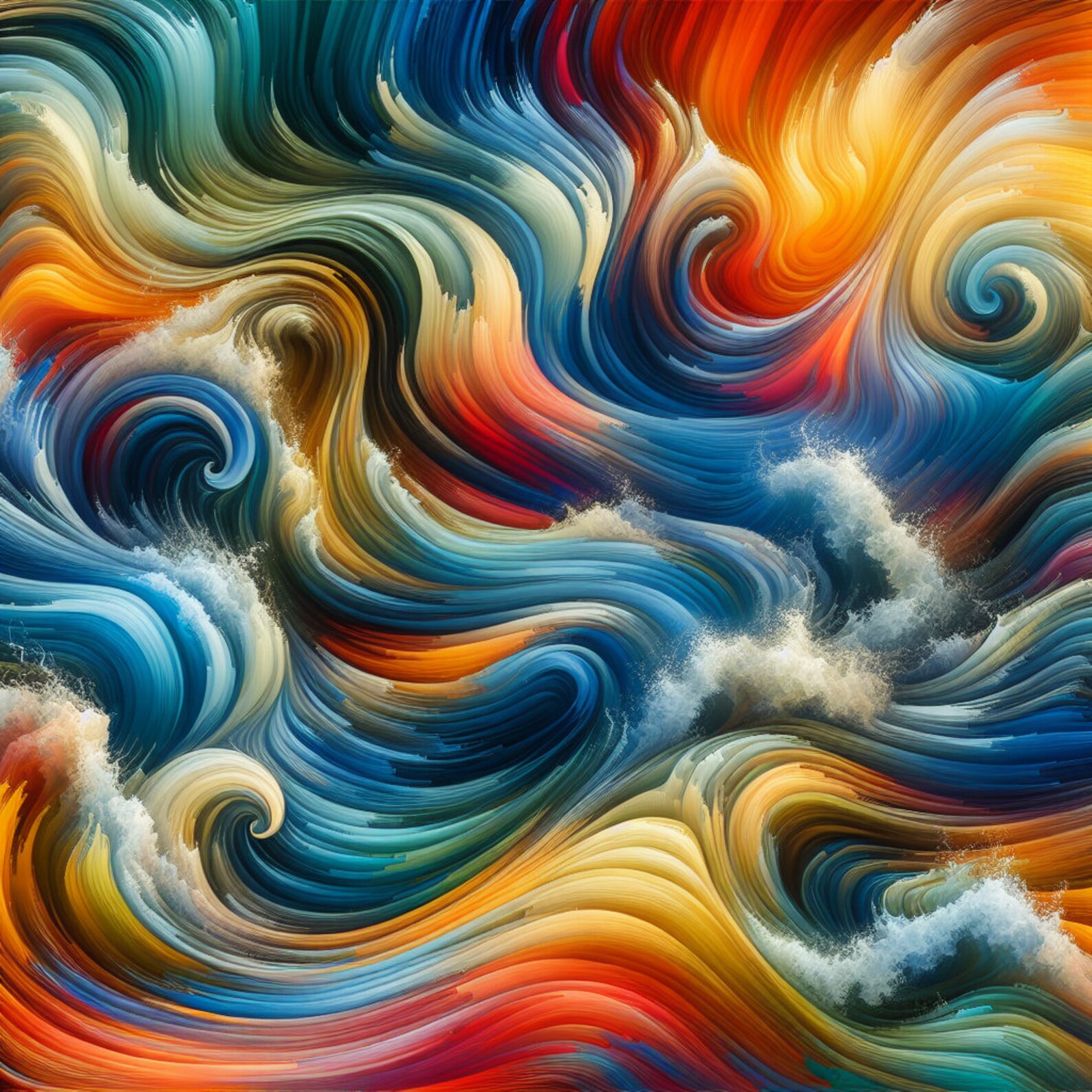 Abstract Waves Rocks Colorful Abstract Waves Print | Bold Ocean-inspired Wall Art (digital ...