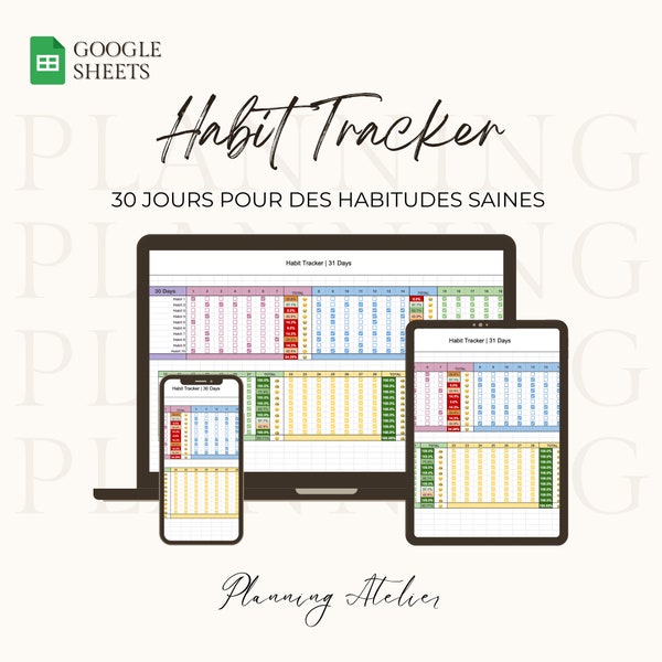 Habit Tracker | 30 Jours - Téléchargement instantané - Google Sheets