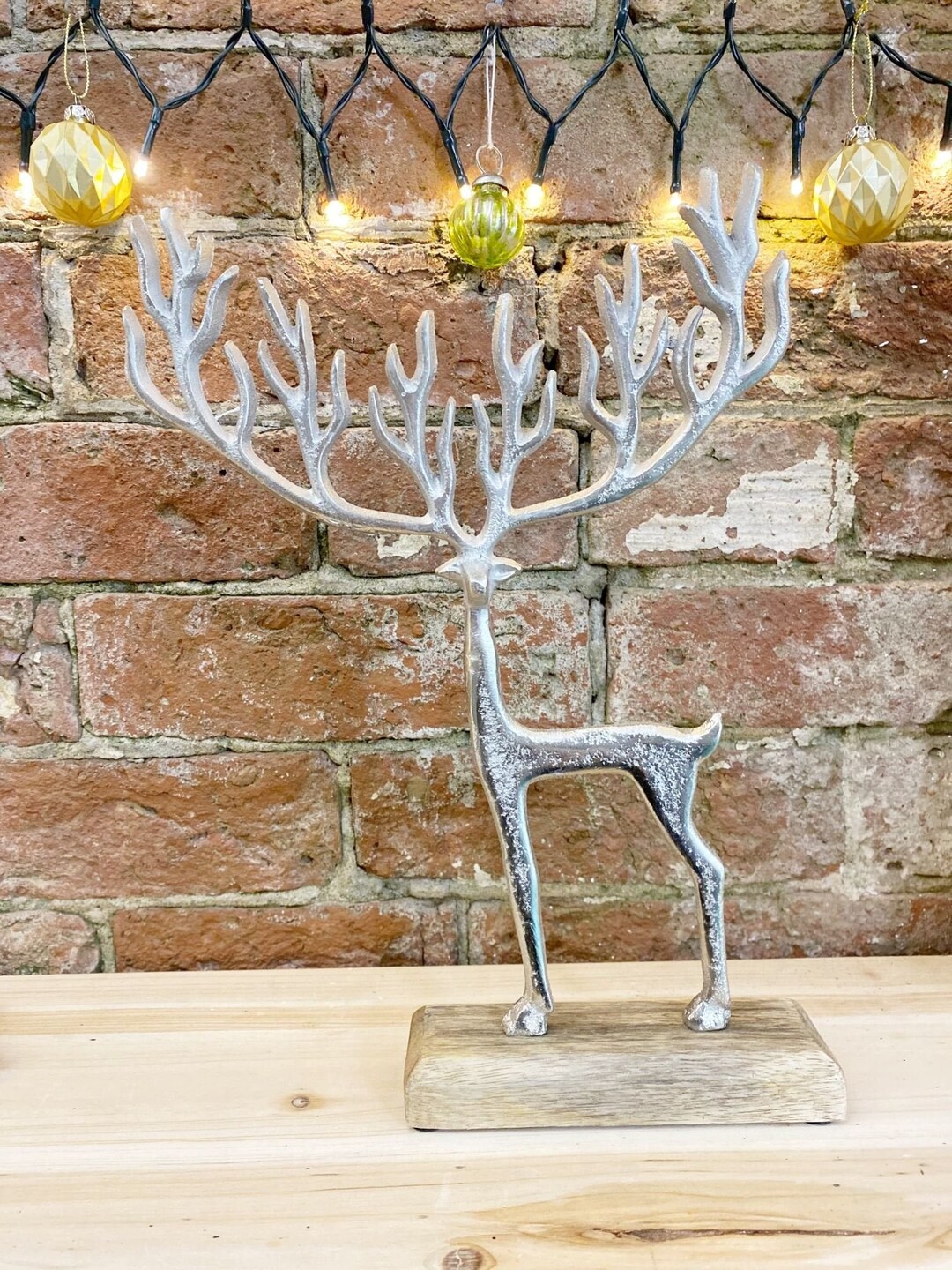 Silver Metal Deer on Wood Base Etsy UK