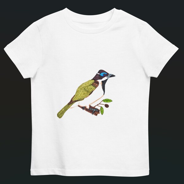 Blue Faced Honeyeater Bird Organic Cotton Kids T-Shirt / Feathered Wonder Tee