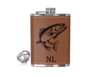 Jumping Trout Flask Personalized with Initials, Fly Fishing