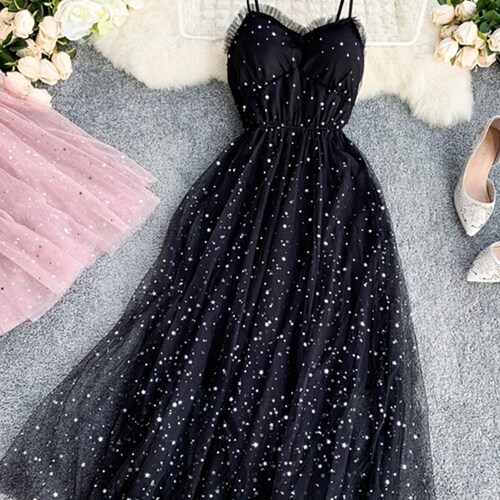 Starry Prom Dress Pink Cottagecore Tulle Star Dress Prom Dress Etsy