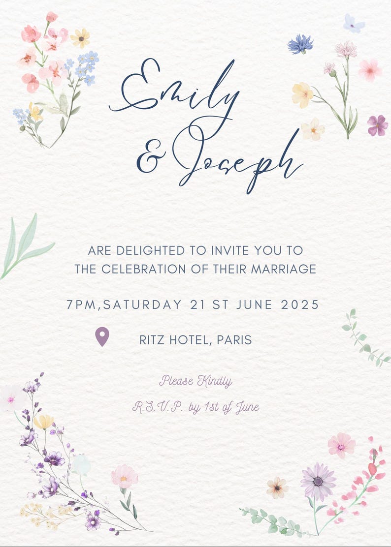 Pastel Flowers Wedding Invitation - Etsy