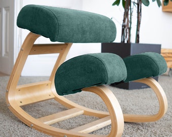 Green kneeling ergonomic chair, modern wood chair, unique meditation furniture variable balans stool, position chair, office gifts for boss