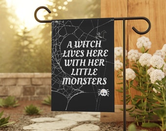 A Witch And Her Little Monsters Live Her | Home Decor Gift | Cute Halloween Rustic Sign Decor | Autumn Decor | Halloween Decoration