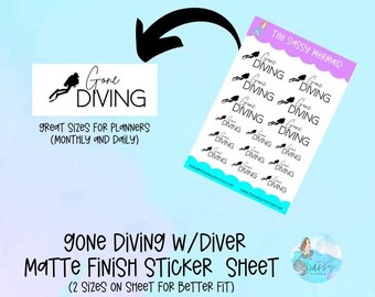 Gone Diving sheet stickers with diver