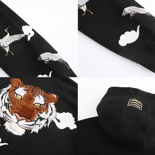 Men's embroidered tiger hoodie, vintage cotton long sleeve hoodie, shops loose personality tiger pullover sweater