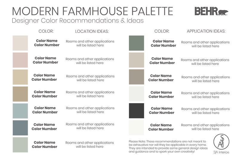 Modern Farmhouse Color Palette Behr Interior Paint Palette Etsy