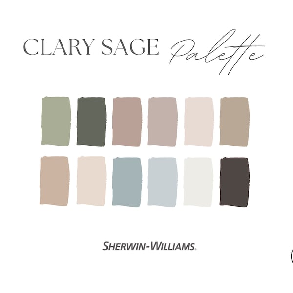 Clary Sage Paint Palette | Sherwin Williams Color Palette | Professional Paint Scheme | e-design | Interior Design
