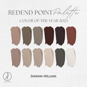 Kleurenpalet met rode punt | Sherwin Williams | e-ontwerp | Professioneel verfkleurenschema | Interieurontwerp