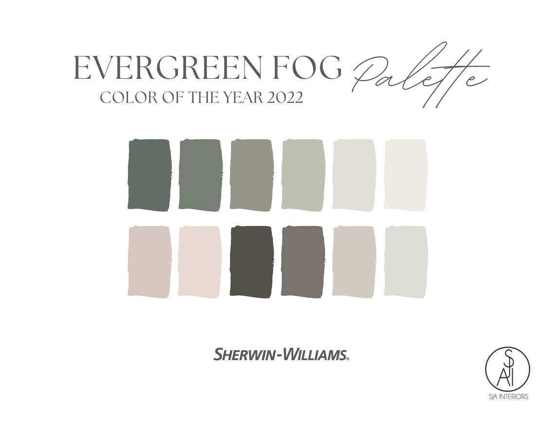 Sherwin Williams Color of the Year 2022 Evergreen Fog Paint Palette