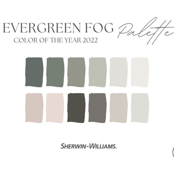Sherwin Williams Color of The Year 2022 | Evergreen Fog Paint Palette | Designer Color Scheme | e-design | Interior Design