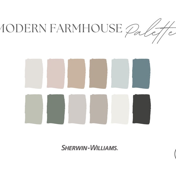 Palette de couleurs de ferme moderne | Sherwin Williams | Palette de peinture intérieure | e-conception | Design d'intérieur